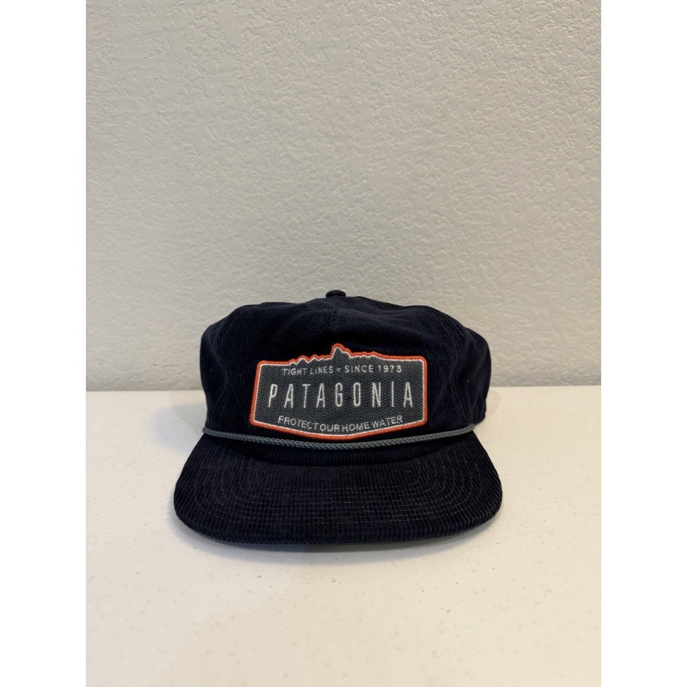 Patagonia Tight Lines Since 1973 Hat Cap Snapback Adult Blue Corduroy Fish Camp